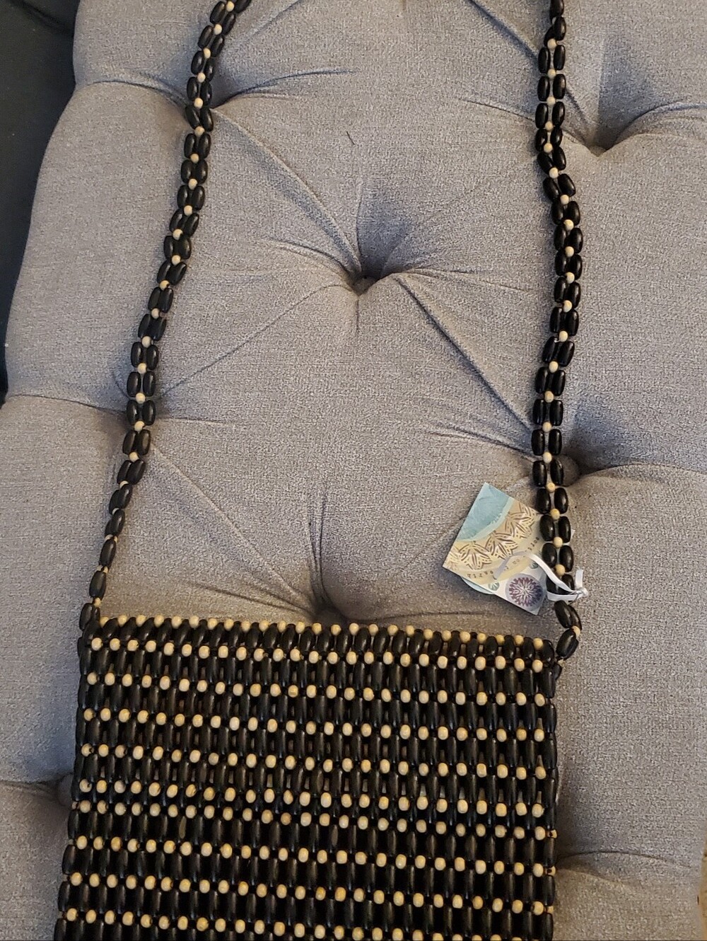 Sigrid Olsen Woven Beaded Crossbody Bag in Black and Natural NWT